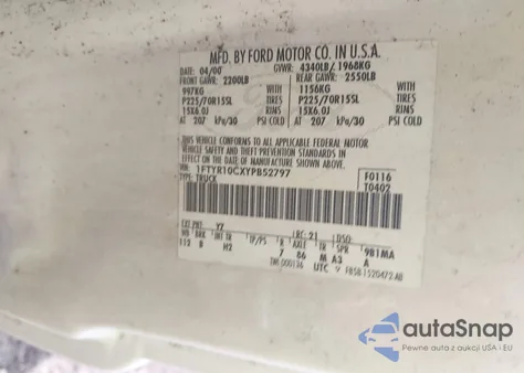 2000 Ford Ranger Xl/Xlt из США, поврежденный, VIN 1FTYR10CXYPB52797